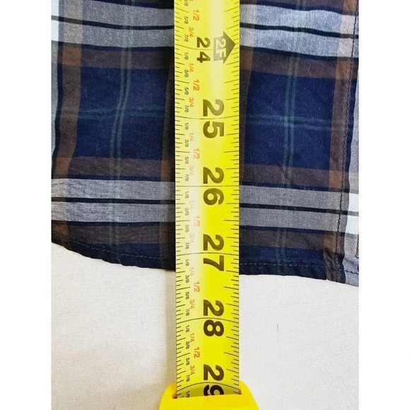 Banana Republic Untucked Slim Fit Hem Logo Tag Men Brown Powder Blue Small Shirt - Picture 10 of 12